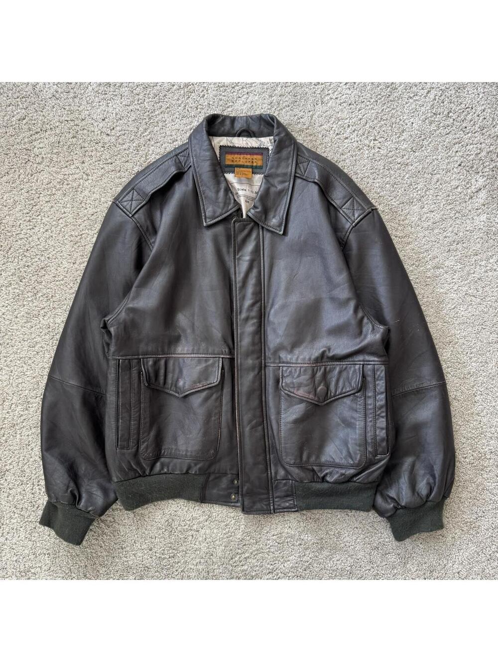Vintage 80s Map Interior Leather Jacket - Picture 2 of 7